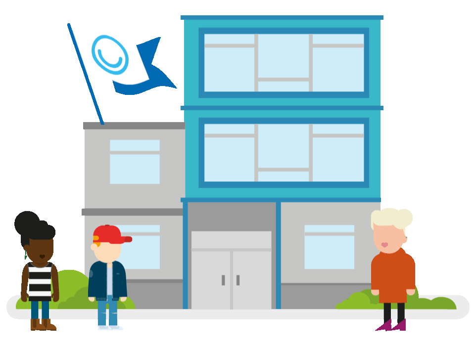 School with waving flag